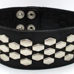 Black Leather Silver Dragon Scale 16" Adjustable Collar